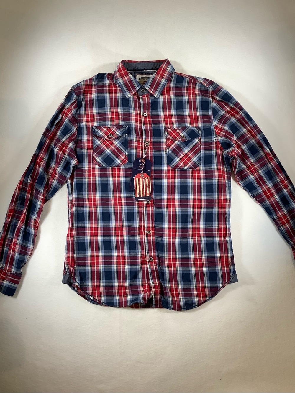 Men's Red & Blue Plaid Button-Down Shirt